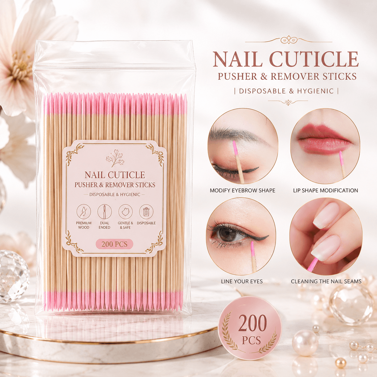 Nail Cuticle Pusher & Remover Sticks | Disposable & Hygienic (400 Pcs)